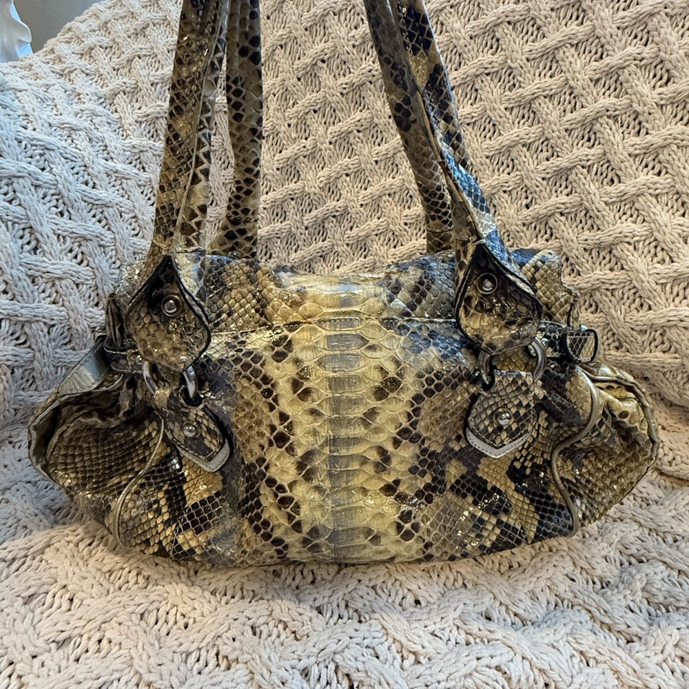 Ghibli Genuine Python Skin Handbag Italian Designer Tan - Picture 6 of 16